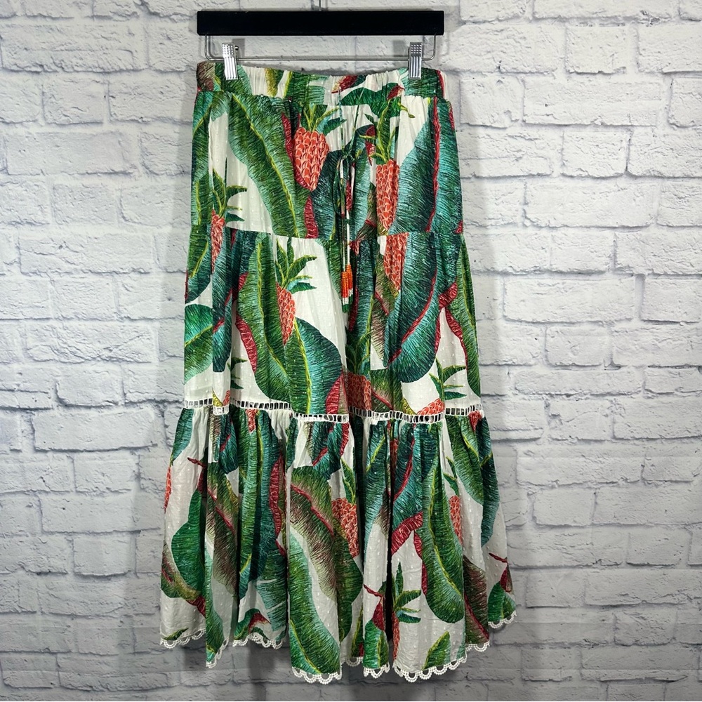 NWT FARM Rio Forest Palm Green White Maxi Skirt Sz Medium